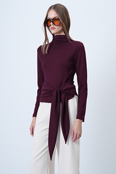 Trend Alaçatı Stili Women's Plum Stand Collar Waist Tie Blouse Alc-X14652