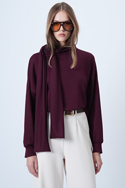 Trend Alaçatı Stili Damenbluse aus Modalstoff mit Pflaumenschal und detaillierter Passform, ALC-X14653