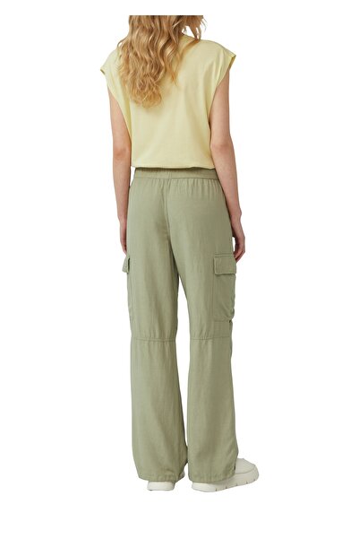 QS by s.Oliver Linen blend cargo pants, vintage look, button, zipper, pleats, elastic band, woven fabric, casual, cargo trousers.