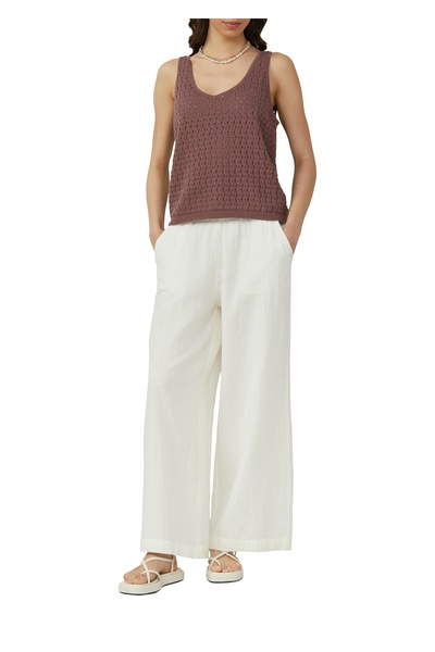 QS by s.Oliver Παντελόνι μουσελίνας με φαρδιά πόδι, κορδόνια, ελαστική ταινία, υφαντό ύφασμα, διπλή όψη, φαρδιά πόδι, casual, holid