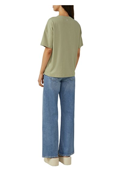 QS by s.Oliver Luźny t-shirt z naszywką z palmą na dole, dzianina, bawełna, okrągły dekolt, nadruk z logo, lekko