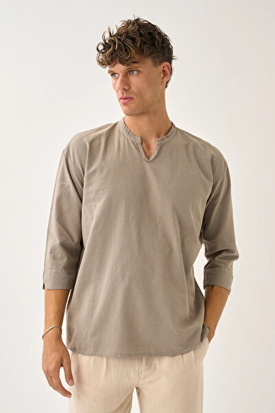 Dechers Ανδρικό πουκάμισο Fakir με λαιμόκοψη V με άνετο 100% βαμβακερό πουκάμισο E211