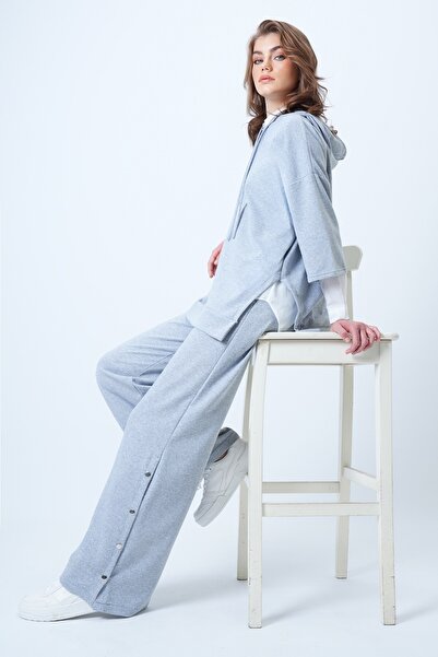 Trend Alaçatı Stili Women's Grimelange Hooded Sweatshirt with Side Slits and Wide Leg Pants Set Alc-X14607
