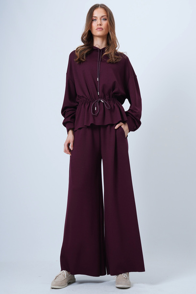 Trend Alaçatı Stili Women's Burgundy Hooded Drawstring Waist Modal Blouse and Pants Set Alc-X14668