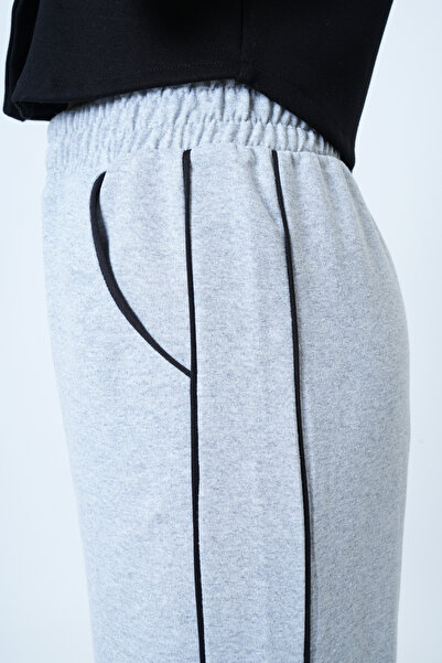 Trend Alaçatı Stili Kadın Grimelanj Bol Paça Biye Detaylı Beli Lastikli Eşofman Altı ALC-X14611