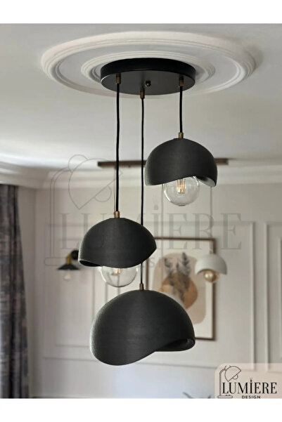 Lumiere Beton Görünümlü İskandinav &Bohem Tarz 3’lü Sarkıt Avize -Profesyonel Tasarım,Gün Işığı Ampul İçerir