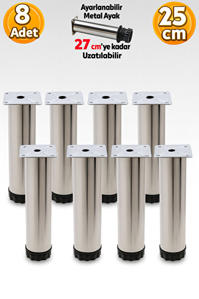 Badem10 Ayarlanabilir Mobilya Kanepe Baza Koltuk Metal Destek Yükseltici Ayağı 25 cm Krom Ayakları (8 ADET)