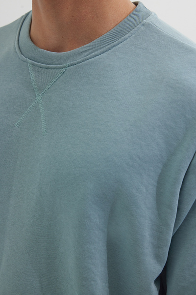 Tudors Unisex Relax Fit Rahat Kesim %100 Pamuk Basic Mavi Bisiklet Yaka Sweatshirt