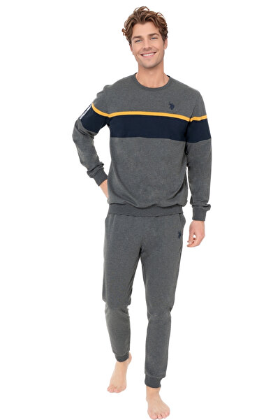 U.S. Polo Assn. Чоловічий піжамний комплект з довгими рукавами - антрацитовий меланж, бавовняна зручна тканина