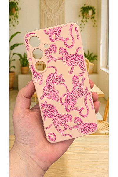 Vip Case Samsung Galaxy S23FE -PEMBE LEOPAR DESENLİ Silikon Darbe Emici Klasik Korumalı Rubber Kılıf