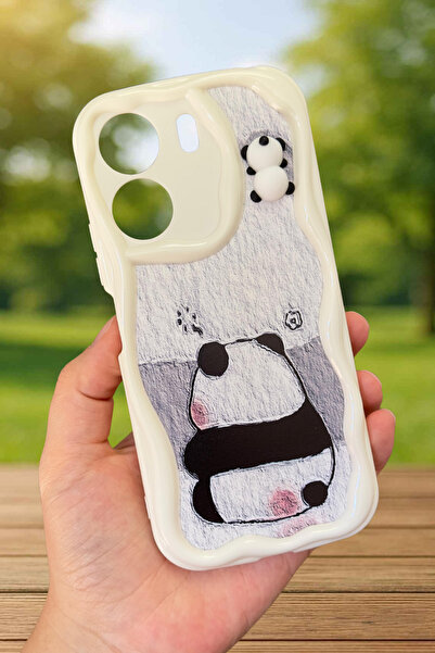 Vip Case Xiaomi Redmi 13C Sevimli Ayıcık Panda Desenli 3 Boyutlu Şirin Parlak Tasarım Panda Kılıf