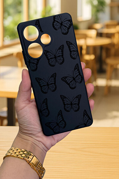 Vip Case İNFİNİX HOT 30 - SİYAH KELEBEK DESENLİ Silikon Darbe Emici Klasik Korumalı Rubber Kılıf