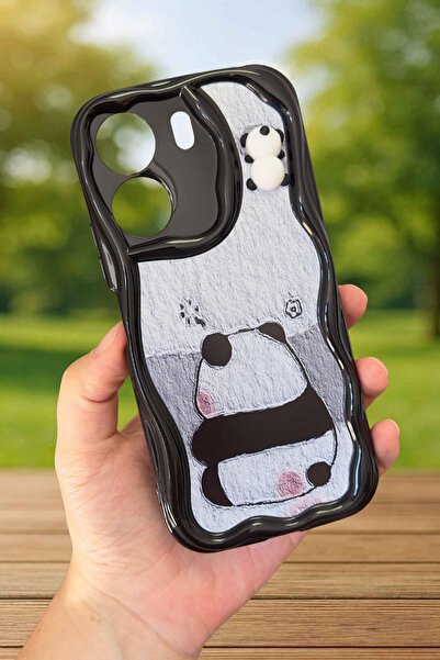 Vip Case Xiaomi Redmi 13C Sevimli Ayıcık Panda Desenli 3 Boyutlu Şirin Parlak Tasarım Panda Kılıf