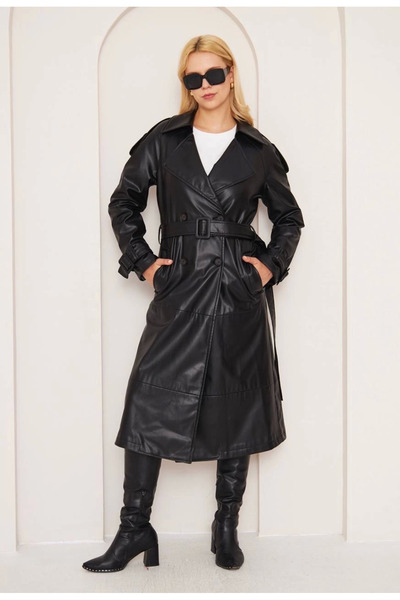 Zerenyus Bonar Long Leather Coat Black