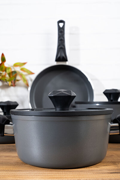 Homekolik 7 Piece Gray Titanium Cookware Set | 20-24 cm Deep, 24 cm Flat, 24 cm Pan