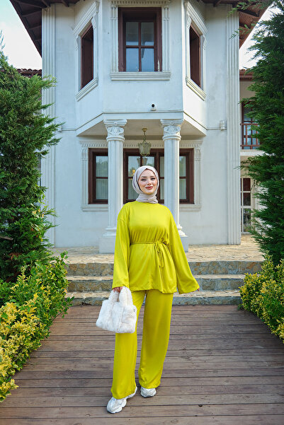 LOCCO Women's Waist Tied Double Set Oil Green