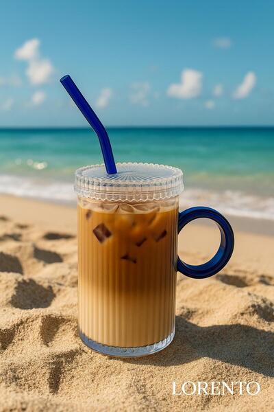 isra kristal Blue Handle Lid Glass Cup with Straw – Cold Coffee, Smoothie and Beverage Cup