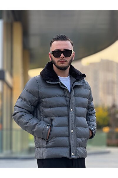 KINGAF Men's Inflatable Coat with Fur Collar