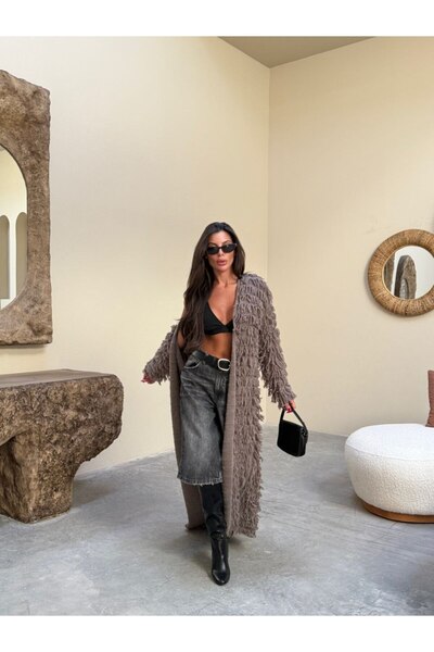 Cistern İstanbul Γυναικεία μακριά ζακέτα με λεπτομέρεια με φούντα