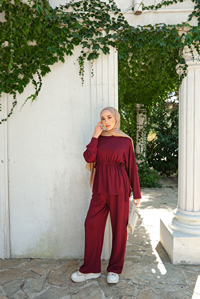 LOCCO Set dublu pentru femei cu detaliu de legare în talie, culoare burgundă