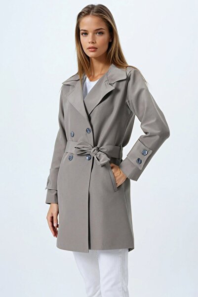 VAGGON Women's Khaki Double Breasted Collar Tie Lined Trench Coat Vs00842