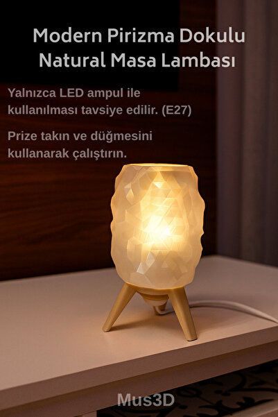Mus3D Modern Pirizma Dokulu Natural Masa Lambası ✨