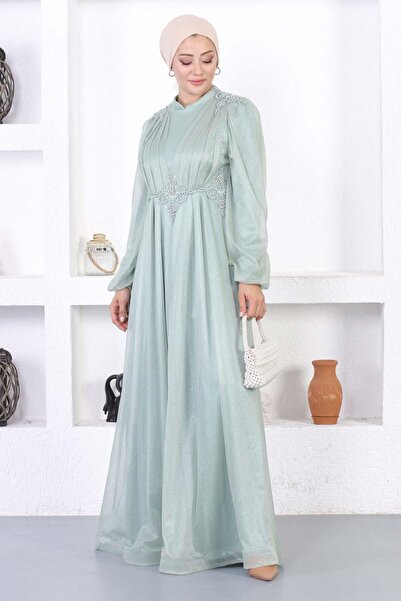 Missvalle Βραδινό φόρεμα με πέρλες και γκλίτερ Mint 12252