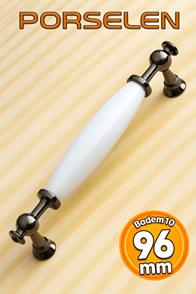 Badem10 Gerçek Porselen (PREMİUM) Füme Beyaz 96 Mm Mobilya Mutfak Çekmece Dol...