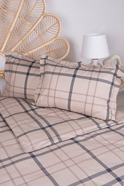 TRENDYOLMİLLA HOME Plaid Patterned Beige Duvet Cover Set Tphaw26Ckn00007