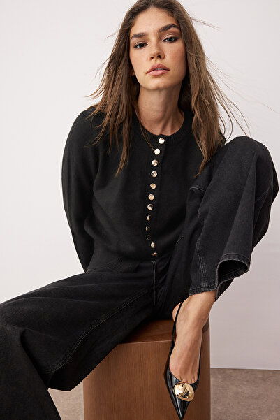 Trendyol Collection Black Basic Button Jacket Look Soft Textured Knitwear Cardigan Twoaw25Hi00164