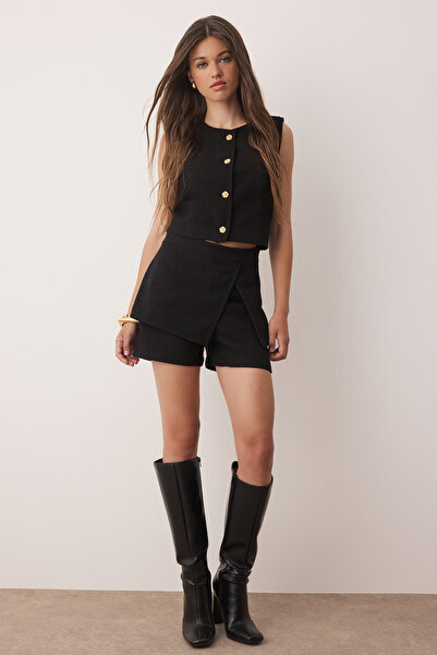 Trendyol Collection Black Woven Tweed Shorts & Bermuda Twoaw26Sr00002