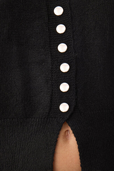 Trendyol Collection Black Basic Button Jacket Look Soft Textured Knitwear Cardigan Twoaw25Hi00164