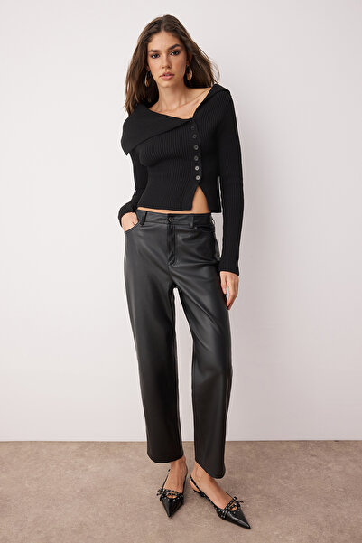 Trendyol Collection Black Mercerized Look Premium Yarn/Special Yarn Fitted/Body Wrap Knitwear Cardigan Twoaw25Hi00254