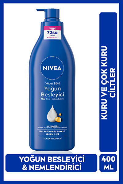 NIVEA Yoğun Besleyici Vücut Sütü 400 ml, 72 Saat Nemlendirici,Hızlı Emilir,Badem Yağı,Kuru Cilt