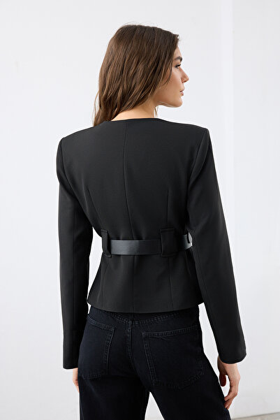 Trendyol Collection Jachetă blazer țesută elegantă, cu centură neagră/ mulat TWOAW26BC00003