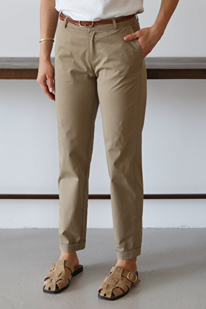 Trendyol Collection Khaki Belted Chino Trousers Twoaw26Pl00109