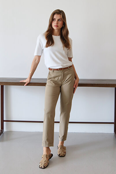 Trendyol Collection Khaki Belted Chino Trousers Twoaw26Pl00109