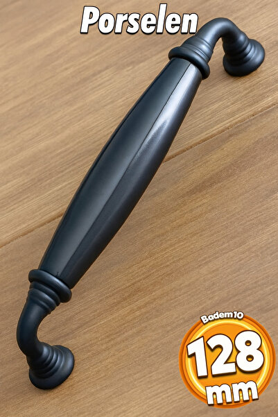 Badem10 Gerçek Porselen (PREMİUM) Siyah 128 Mm Mobilya Mutfak Çekmece Dolap K...