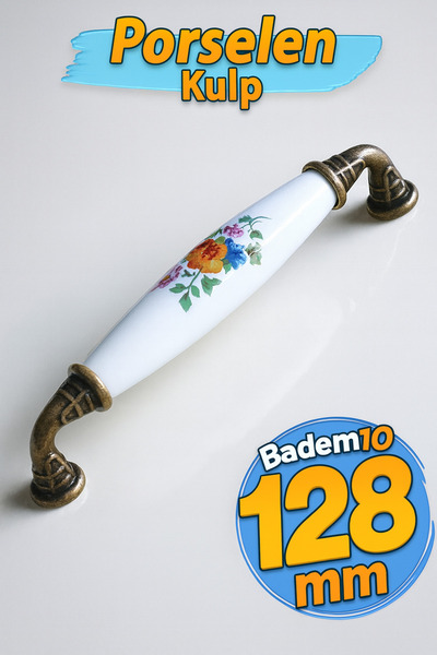 Badem10 Porcelanska bela ručka 128 mm 12,8 cm Ručka za vrata kuhinjskog ormarića