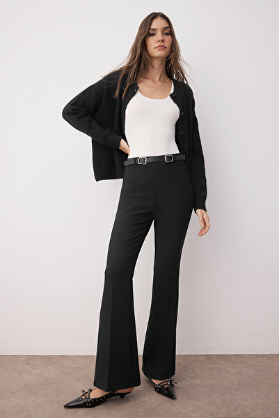 Trendyol Collection Black Belted Flare Wide Leg Pants Twoaw26Pl00034