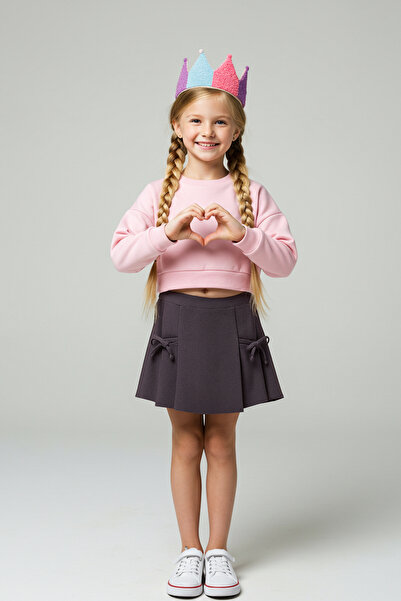 TRENDYOLKIDS Антрацит 100% бавовна з бантиком Ткана шорти-спідниця для дівчаток TKDAW26ET00000