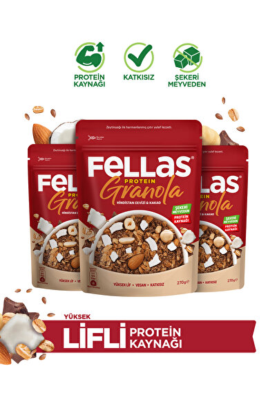 Fellas Protein Granola - Hindistan Cevizi & Kakao (270 g) - 3'lü Paket