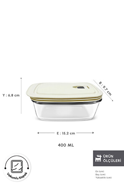 Karaca Cream Vacuum Glass Storage Container with Lid 0.4 Lt