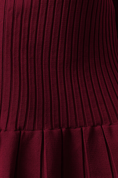 Trendyol Collection Burgundy Mini Pleated Knitwear Dress Twoaw24El00013