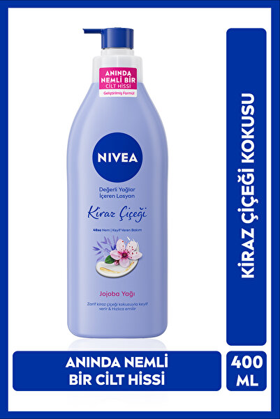 NIVEA Değerli Yağlar Içeren Nemlendirici Vücut Losyonu 400ml, Kiraz Çiçeği, Jojoba Yağı, Kuru Cilt Tipleri