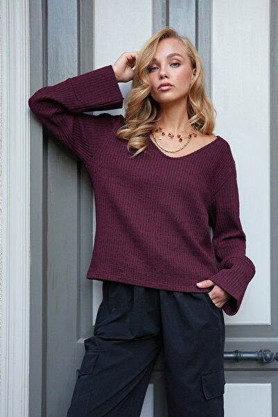 Trend Alaçatı Stili Γυναικεία μπλούζα με λαιμόκοψη σε μπορντό χρώμα Alc-X14482