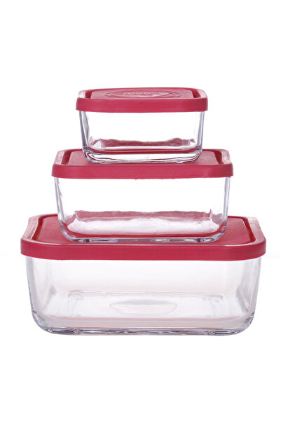 Eljado Set of 3 Eljado Square Casseroles, Red Capacity, 2.1 L, 1.04 L, 450 ml