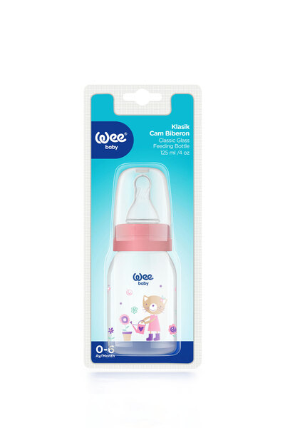 Wee Baby Classic Glass Baby Bottle 125 ml Pink