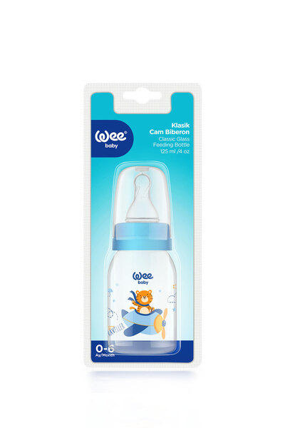Wee Baby Classic Glass Baby Bottle 125 ml Blue