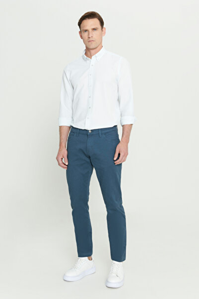AC&Co / Altınyıldız Classics Men's Petrol Slim Fit Slim Fit Cotton Flexible Chino Trousers